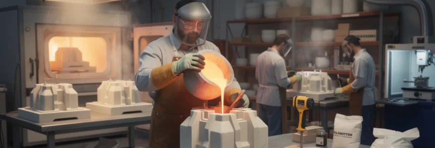 couler-de-laluminium-dans-un-moule-en-platre